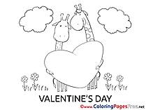 Giraffes Valentine's Day Coloring Pages free
