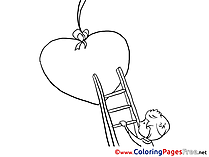 Ladder Boy Heart Colouring Sheet download Valentine's Day