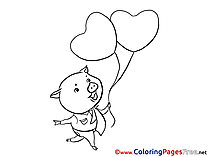 Pig Balloons Kids Valentine's Day Coloring Pages
