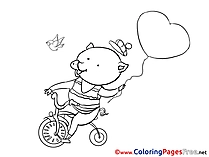 Piggy Bicycle Valentine's Day Balloon Coloring Pages free