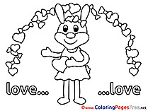 Printable Bunny Heart Valentine's Day Coloring Sheets