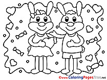 Rabbits free Valentine's Day Coloring Sheets