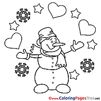 Snowman Colouring Sheet download Valentine's Day