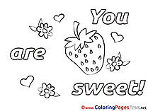Strawberry You Are Sweet Coloring Pages Valentine's Day for free