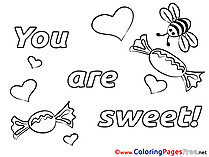 You Are Sweet Bees for Kids Valentine's Day Colouring Page