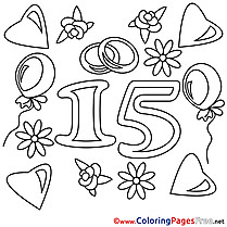 15 Years Wedding printable Coloring Pages