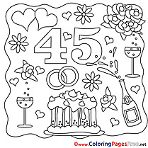 45 Years Wedding Colouring Page for free