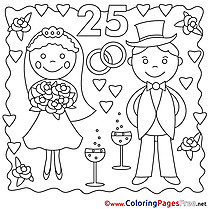 Annniversary 25 Years Wedding printable Colouring Page for Kids