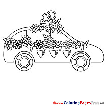 Car Flowers Wedding printable Colouring Page for Kids