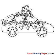 Car Flowers Wedding printable Colouring Page for Kids