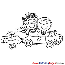 Car Newlyweds Wedding Coloring Pages for free