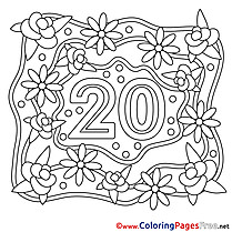 Flowers 20 Years Wedding Colouring Page printable free
