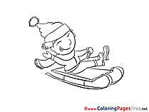 Boy Sleigh Winter  free Coloring Sheets