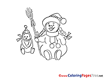 Broom Winter Snowman Colouring Page for Children