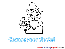 Cat Winter Alarm Clock printable Coloring Sheets