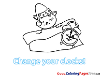 Cat Winter Clock download Coloring Pages