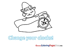 Cat Winter Clock download Coloring Pages
