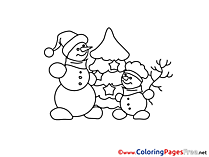 Christmas Tree Snowman Winter Colouring Page  free