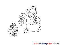 Lantern  Snowman Winter Coloring Pages