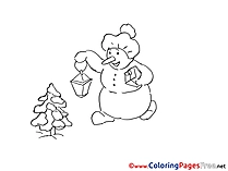 Lantern  Snowman Winter Coloring Pages