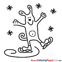 Rabbit Skates Winter free Colouring Page