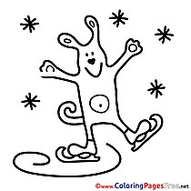 Rabbit Skates Winter free Colouring Page