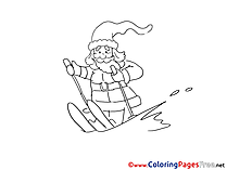 Santa Claus Ski Winter Coloring Pages free
