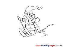 Santa Claus Ski Winter Coloring Pages free