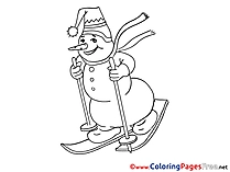 Ski Snowman Winter free Colouring Page