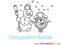 Snowman Winter Clock Coloring Pages