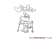 Wolf Ski Winter Coloring Pages for Kids