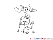 Wolf Ski Winter Coloring Pages for Kids