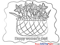 Basket printable Women's Day Flowers Coloring Sheets