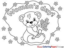 Bear Coloring Sheets Women's Day free Flowers