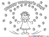 Girl Flowers Coloring Pages Women's Day for free