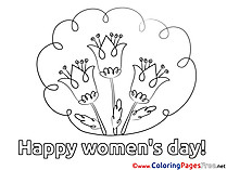 Happy Women's Day for Kids Flowers Colouring Page
