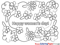 Happy Women's Day free Flowers Colouring Page