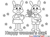 Hares Women's Day Bouquet Colouring Sheet free