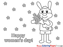 Rabbit Bouquet free Colouring Page Women's Day