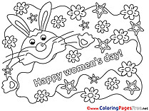 Rabbit free Women's Day Flowers Coloring Sheets