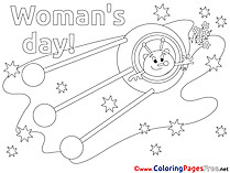 Rocket Alien Kids Women's Day Coloring Page