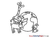 Animals Planet Colouring Page printable free