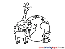 Animals Planet Colouring Page printable free