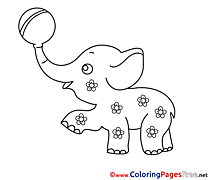 Elephant with Ball  free Coloring Pages for Children