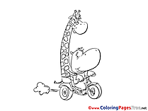 Moto Giraffe free Coloring Page for Kids